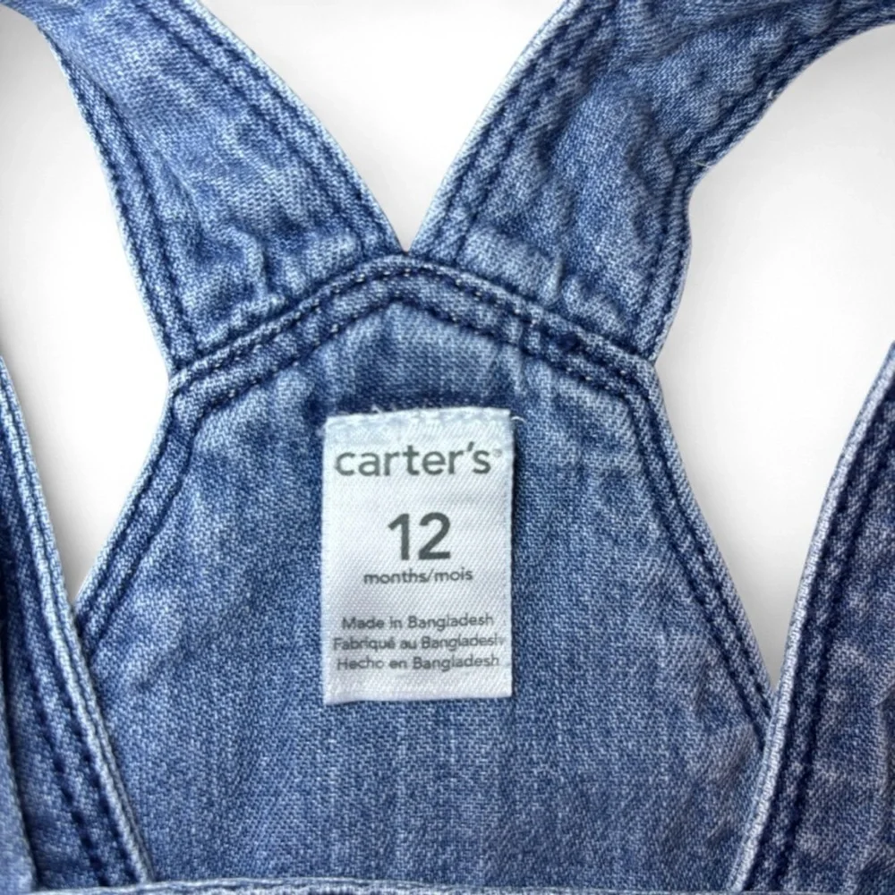 Carter’s 12 Months Girl Denim Shorts Overalls Adjustable